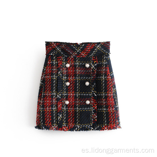 Falda de mujer corta de Woolen Multi Plaid A-Line Womem